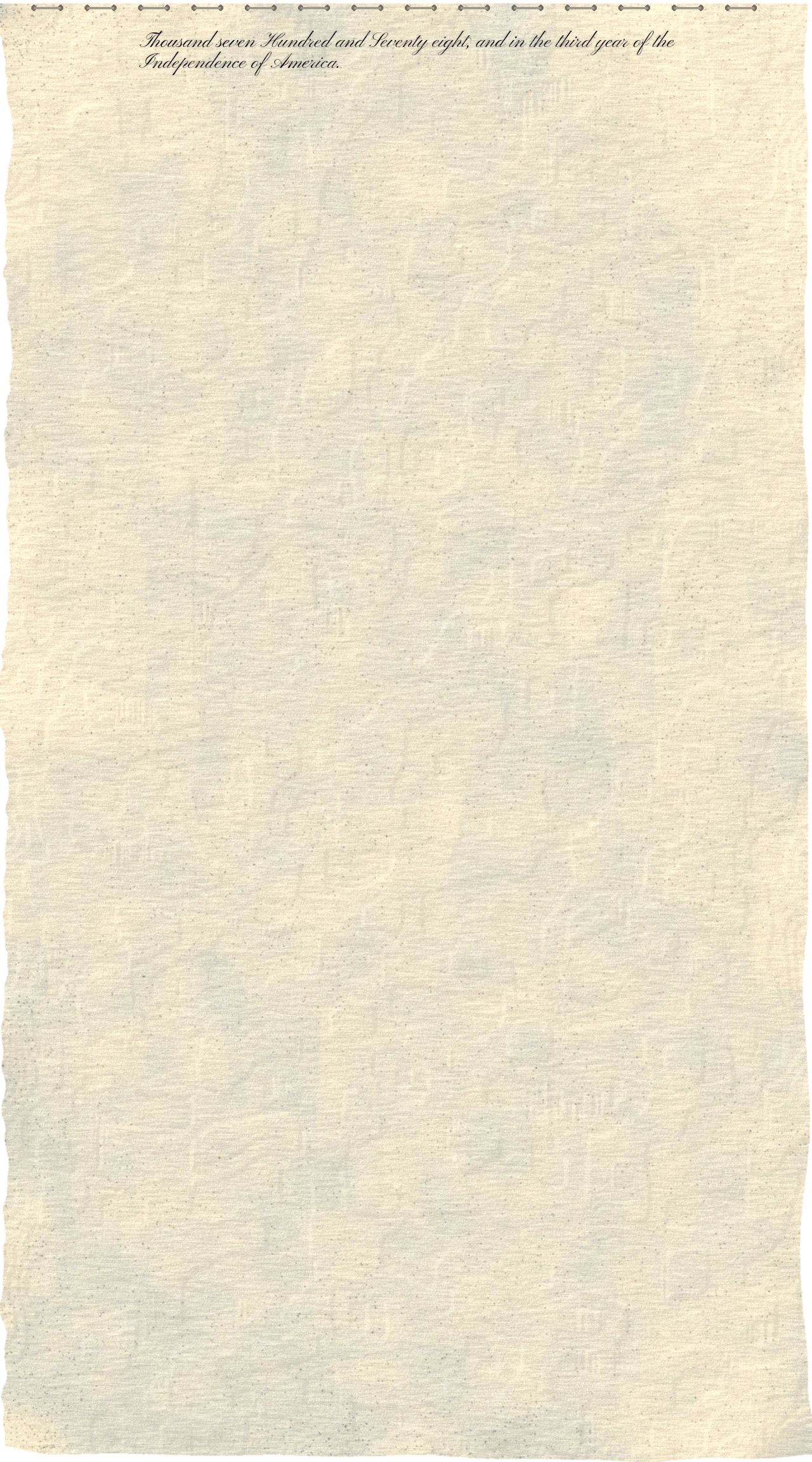 The engrossed Articles of Confederation, skin 6 — the signing skin, before the ink